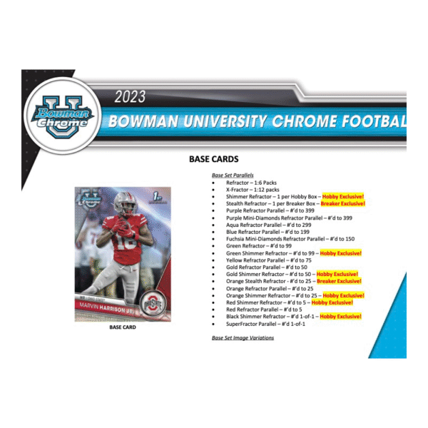 2023 Bowman Chrome University Football Breaker's Delight Box - Image 3