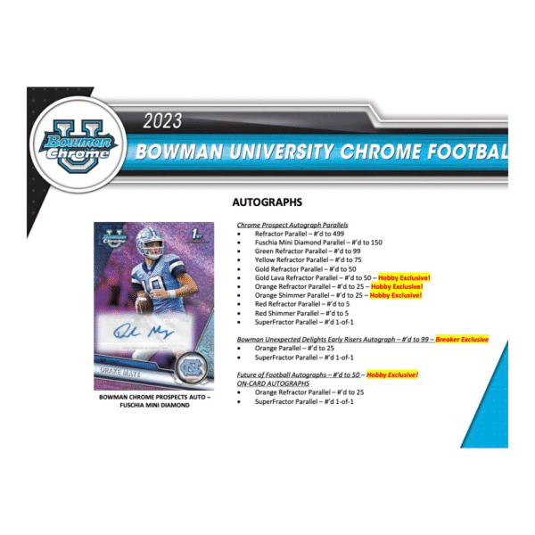 2023 Bowman Chrome University Football Breaker's Delight Box - Image 5